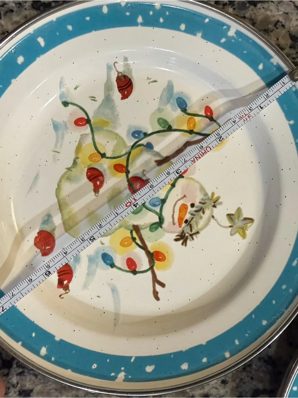 Hallmark Snowman Dinner Plates — Blue Trim with Multicolor Lights (Pair)